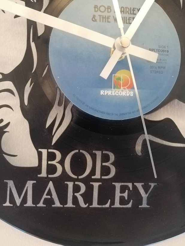Bob Marley Vinyl Clock close up 2 Bob Marley Vinyl Clock close up 2