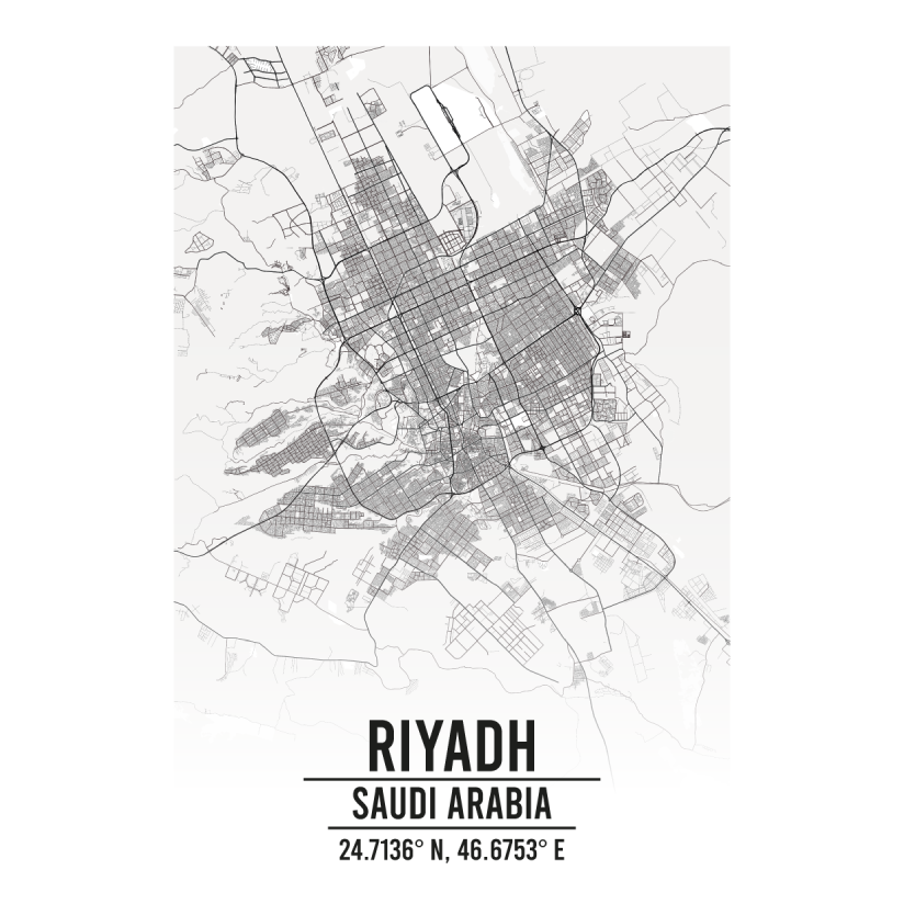 Riyadh Saudi Arabia A3 Map Print Retro Progression riyadh-masters