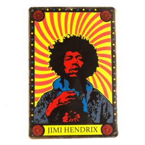 Jimi Hendrix Red and Yellow Tin Sign