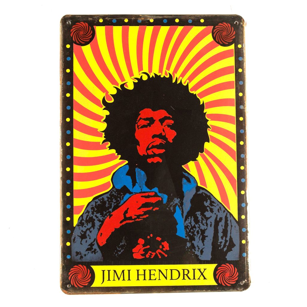 Jimi Hendrix Red and Yellow Tin Sign